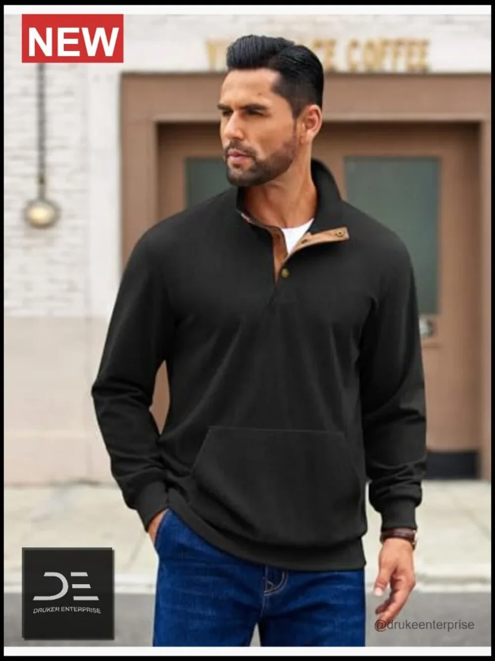 Men's Corduroy Long Sleeve Pullover Quarter Button Sweatshirt